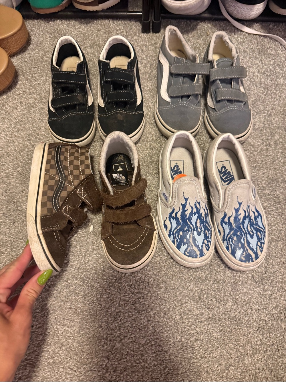 Vans Kids Mixed Sneakers Pack - Black, Gray, Brown, White with Blue Flame